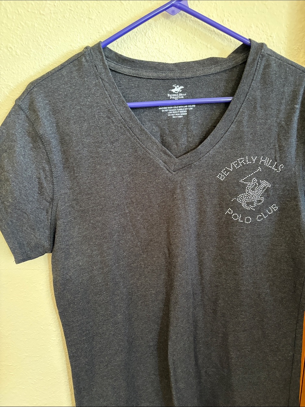 Beverly Hills Polo Club Charcoal Rhinestone V-Neck Tee